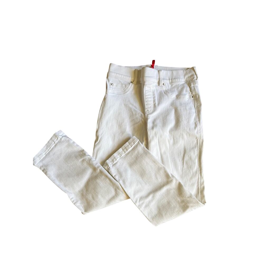 Women's Petite Medium Spanx White Pull On  Stretch Denim Pants
